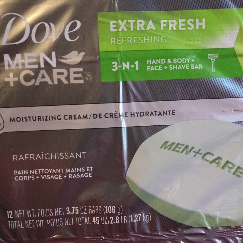 12PK~Dove Men+Care Extra Fresh 3-in-1 Bar Soap 12 Pack~ Body Face Shave~ 3.75 oz